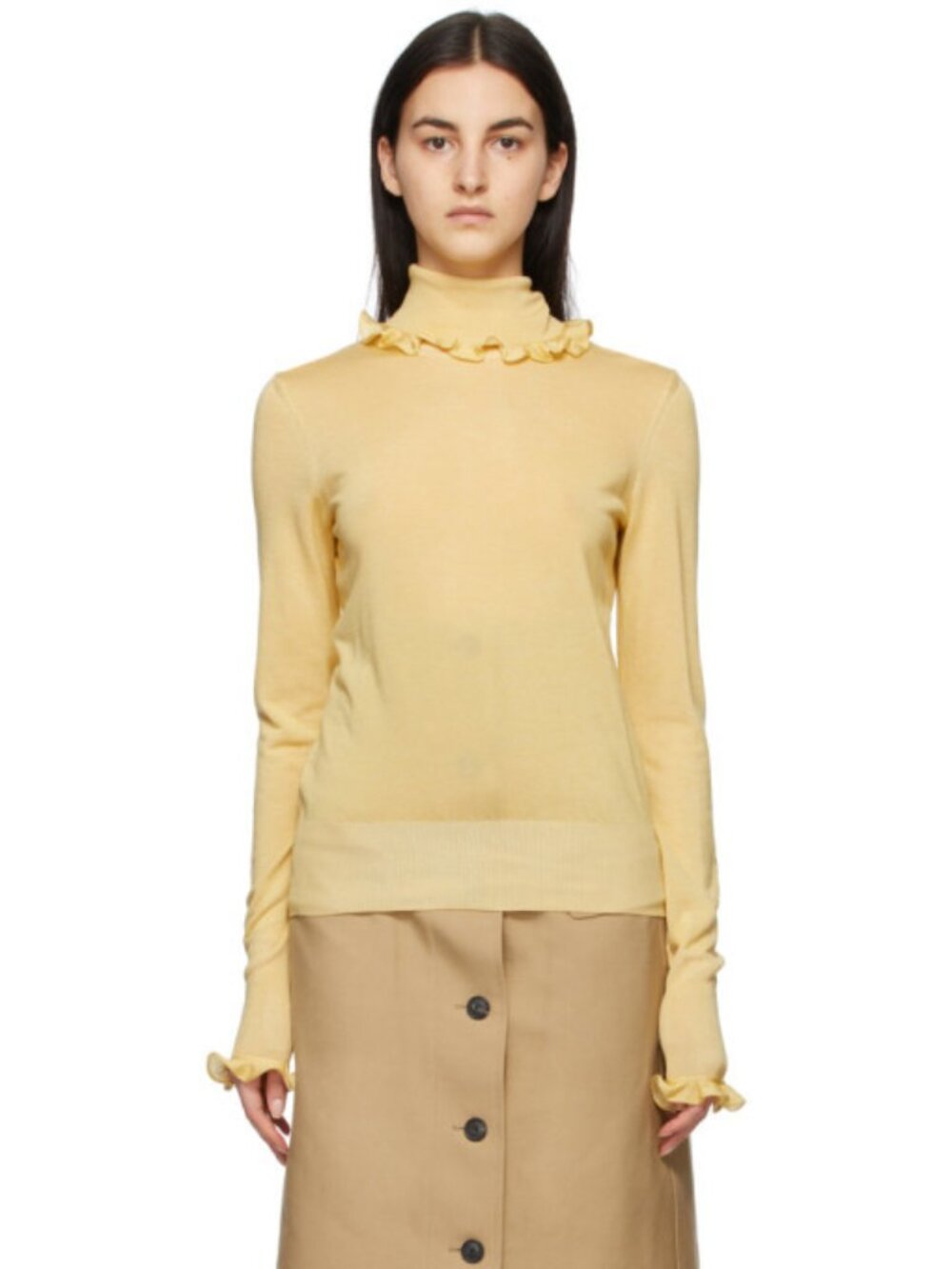 Victoria Beckham Ruffle Polo Turtleneck in Yellow Size Small